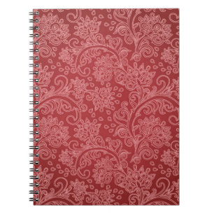 Caderno Espiral Paisley Vermelho Damasco Designer Floral Vintage C