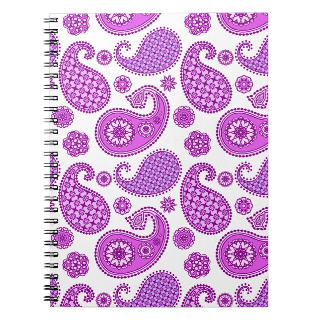 Caderno Espiral Paisley, violeta, roxo e branco (Frente)
