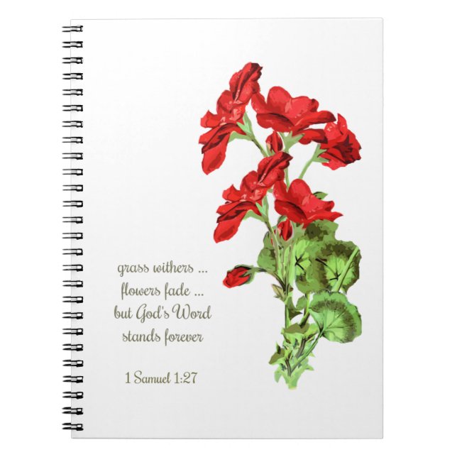 Caderno Espiral Palavra de Deus - Citação da Flor Geranium (Frente)