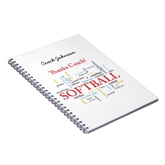 Caderno Espiral Palavras De Treinador De Softball Do Grupo, Equipe (Lado Direito)