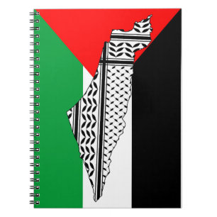 Caderno Espiral Palestina - Bandeira e Mapa com Padrão Keffiyeh