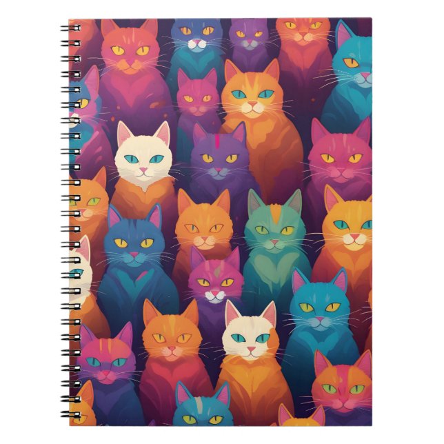 Caderno Espiral Palheta de gatos coloridos (Frente)