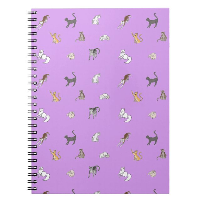 Caderno Espiral palheta de gatos em placemat lilás (Frente)