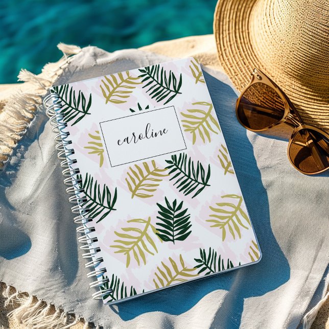 Caderno Espiral Palm Deixa Notebook Personalizado (Painted palm leaves tropical notebook journal.)
