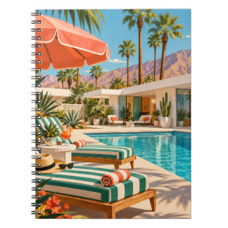 Caderno Espiral Palm Springs Poolside Retro Mid Century Modern Art