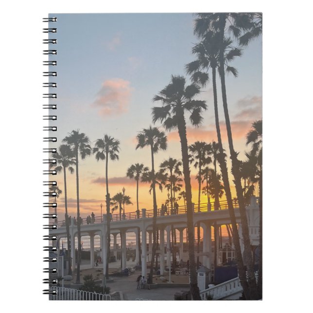 Caderno Espiral Palm Trees com Laranja Sunset Oceanside California (Frente)