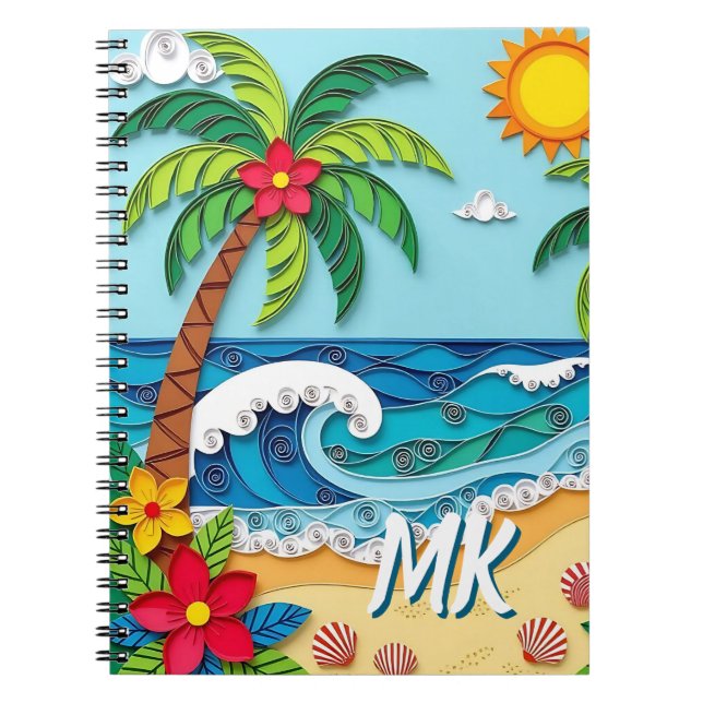 Caderno Espiral Palm Trees on the Beach Personalized (Frente)