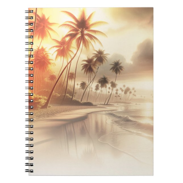 Caderno Espiral Palm Trees & Orange Sunset Beach (Frente)