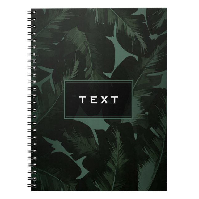 Caderno Espiral Palma tropical chic verde e preto deixa gema (Frente)