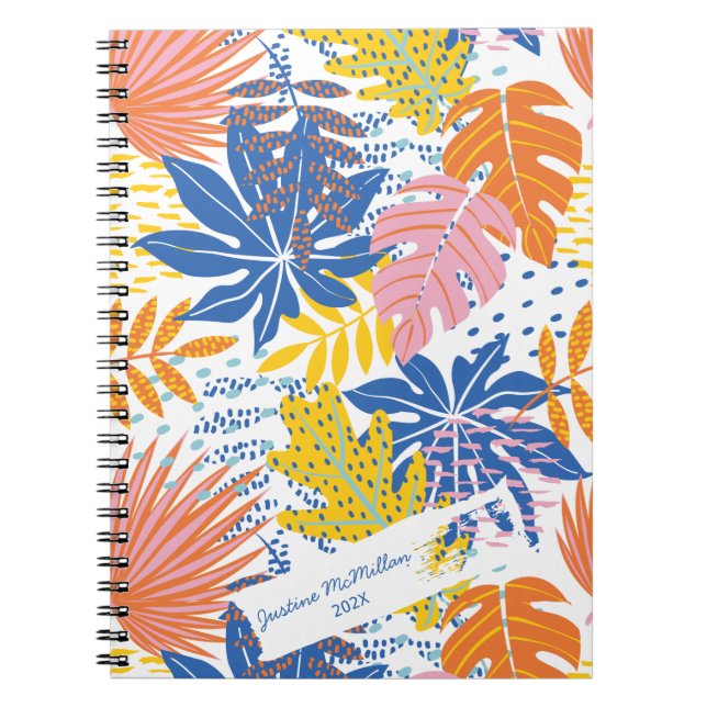 Caderno Espiral Palma tropical moderna cor azul-rosa (Frente)