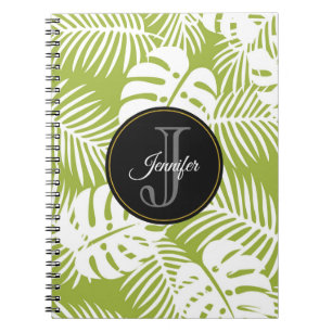 Caderno Espiral Palma Verde Deixa Monograma de Padrão Florestal Tr