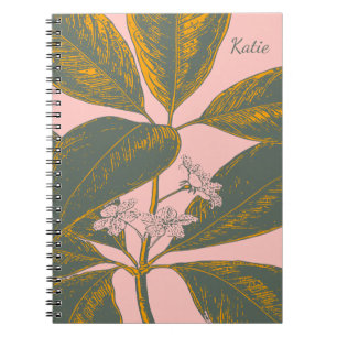 Caderno Espiral Palma Verde Rosa Com Arte Botânica Personalizada