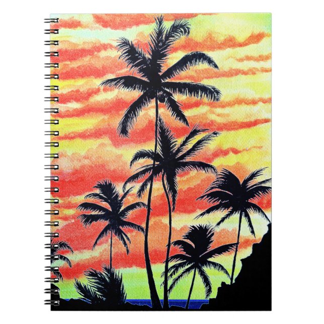 Caderno Espiral Palmas de Coco Sunset Havaiano (Frente)