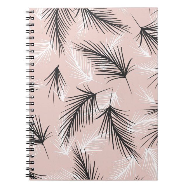 Caderno Espiral Palmas Pretas de Tonalidade Branca, Rosa-Terrestre (Frente)
