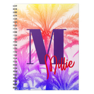 Caderno Espiral palmeira tropical com nome personalizado de neon r