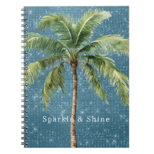 Caderno Espiral Palmeira Tropical Verde Azul Brilho