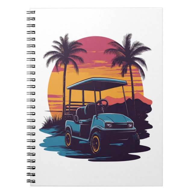 Caderno Espiral Palmeiras de Golfe Carrinho Árvores de Sunset (Frente)