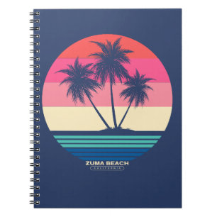 Caderno Espiral Palmeiras de Zuma Beach Pôr do Sol Retrô