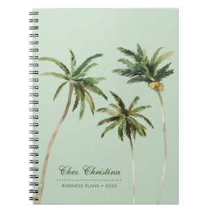 Caderno Espiral Palmeiras Tropicais de Cores de Água Personalizada