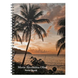 Caderno Espiral Palmeiras Tropicais de Praia Sunset Personalizam