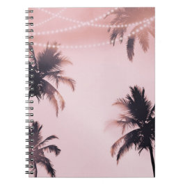 Caderno Espiral Palmeiras Tropicais & Luzes Praia Cor-de-Rosa Prai