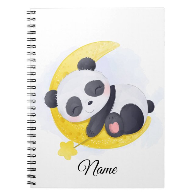 Caderno Espiral Panda Adormecido na Lua Arte Kawaii (Frente)