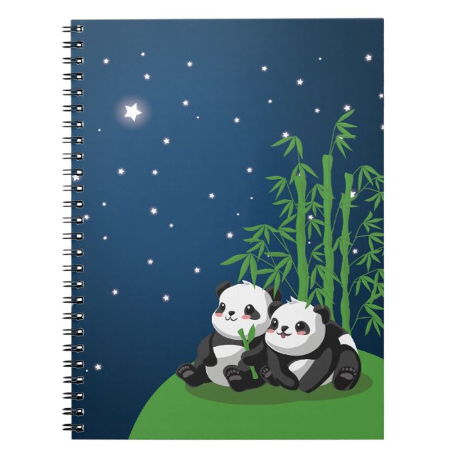 Caderno Espiral Panda da noite da estrela (Frente)