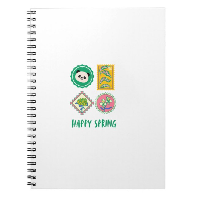 Caderno Espiral Panda de Carimbo da Primavera Engraçado (Frente)