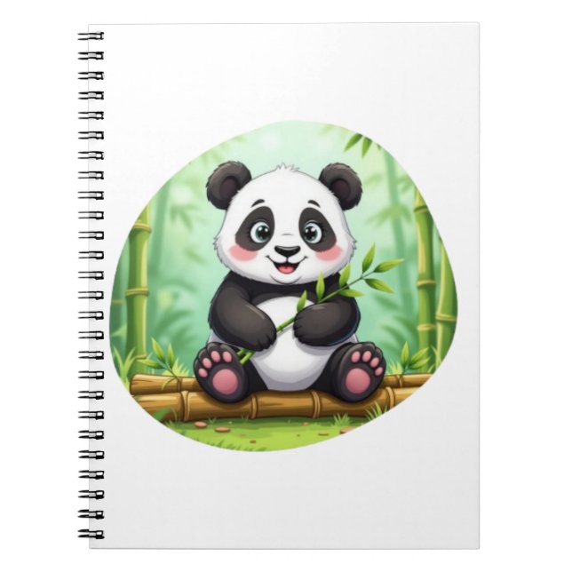Caderno Espiral Panda de Desenho Animado Fofo em Remendo de Bambu (Frente)