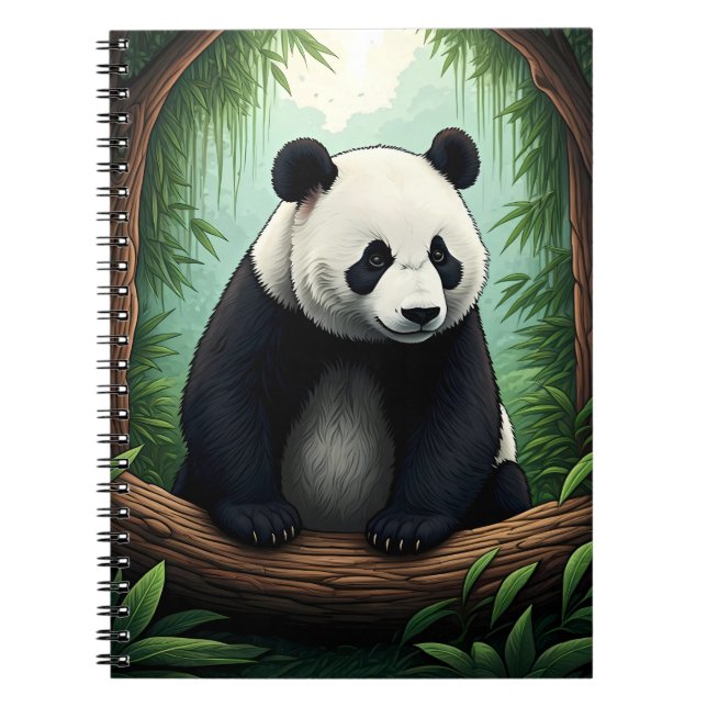 Caderno Espiral Panda em Vegetação Exuberante (Frente)
