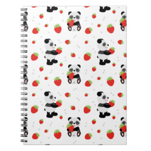 Caderno Espiral Panda fofo com morango