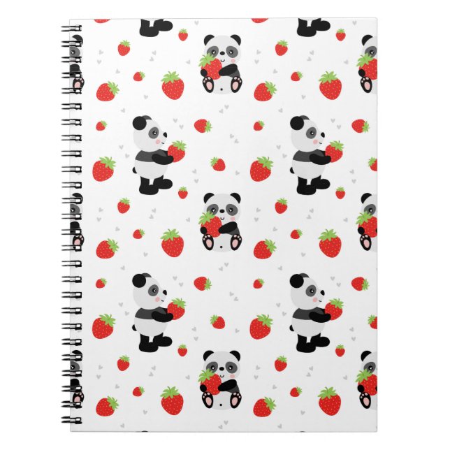 Caderno Espiral Panda fofo com morango (Frente)