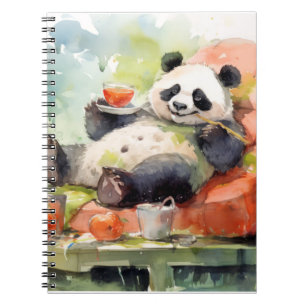 Caderno Espiral Panda Relaxando Em Jardim, Diversão Animal Feliz T