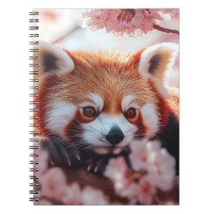 Caderno Espiral Panda Vermelha Entre Blossomas De Cereja