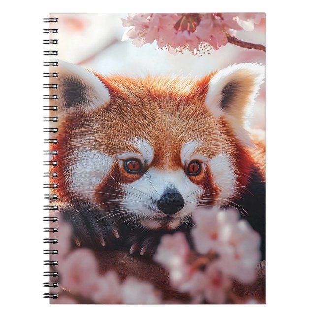 Caderno Espiral Panda Vermelha Entre Blossomas De Cereja (Frente)