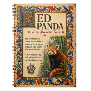 Caderno Espiral Panda Vermelho, Arte de Bestiário Medieval