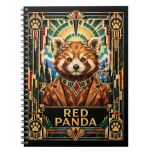 Caderno Espiral Panda Vermelho, Vida Selvagem Art Déco