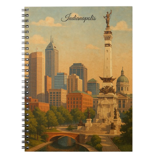 Caderno Espiral Panorama da Cidade de Indianapolis Indiana (Frente)