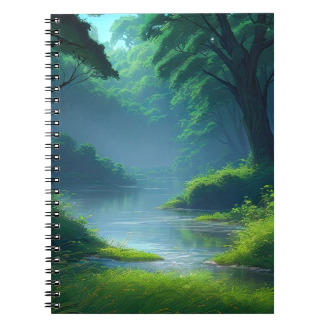 Caderno Espiral Pântano pacífico na Floresta Verdante (Frente)