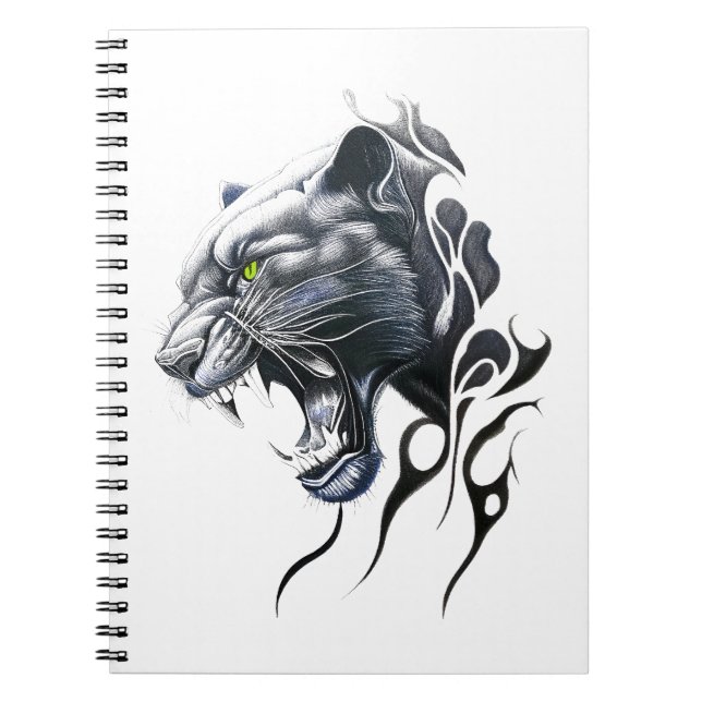 Caderno Espiral Pantera Natureza Selvagem Animal Ilustração Tatuag (Frente)
