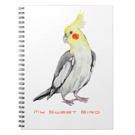 Caderno Espiral Papagaio Cockatiel de Cores Aquáticas.