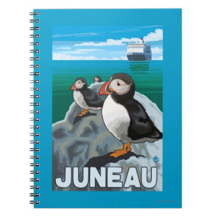 Caderno Espiral Papagaio-do-mar & navio de cruzeiros - Juneau,