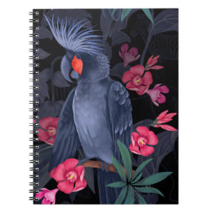 Caderno Espiral Papagaio Negro Floral Exótico: Natureza Tropical