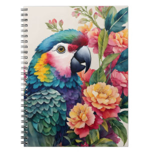 Caderno Espiral Papagaio Notebook Arte Floral Colorida