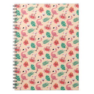 Caderno Espiral Papagaio Rosa Padrão Tropical de Verão