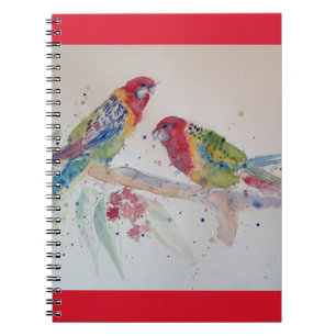 Caderno Espiral Papagaio Rosella Vermelho Australiano Aquarela