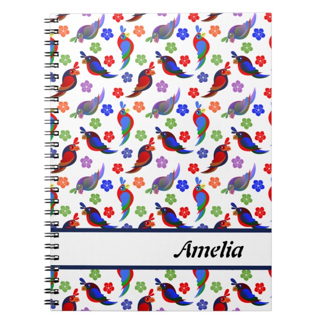 Caderno Espiral Papagaios e flores (Frente)