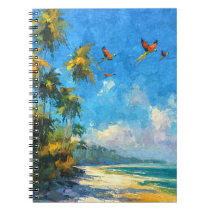Caderno Espiral Papagaios Voando Arte Tropical Oceânica