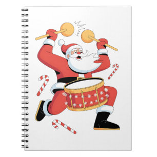 Caderno Espiral Papai Noel Baterista Engraçado Natal Feio Bateria 