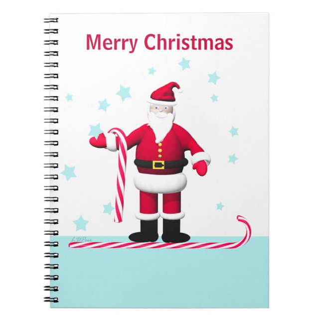 Caderno Espiral Papai Noel com Bengalas de Natal e Estrelas (Frente)